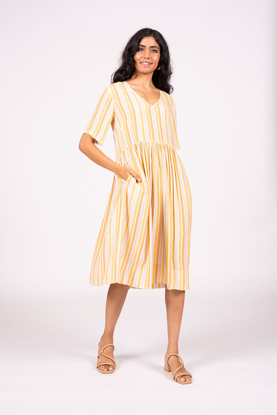 Otama V Dress S/S - Golden Stripe | SAMPLE