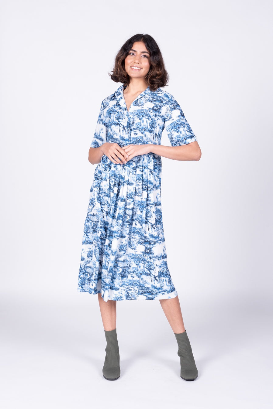 Lucia Dress - Blue Toile