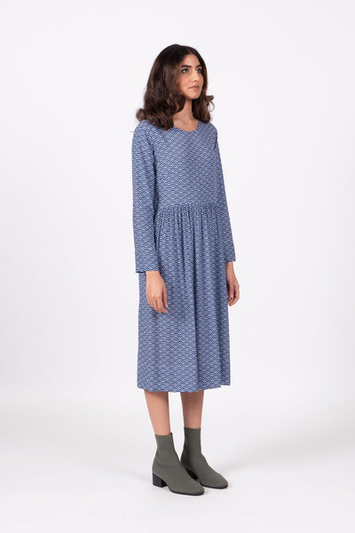 Otama Dress L/S - Blue Scollop